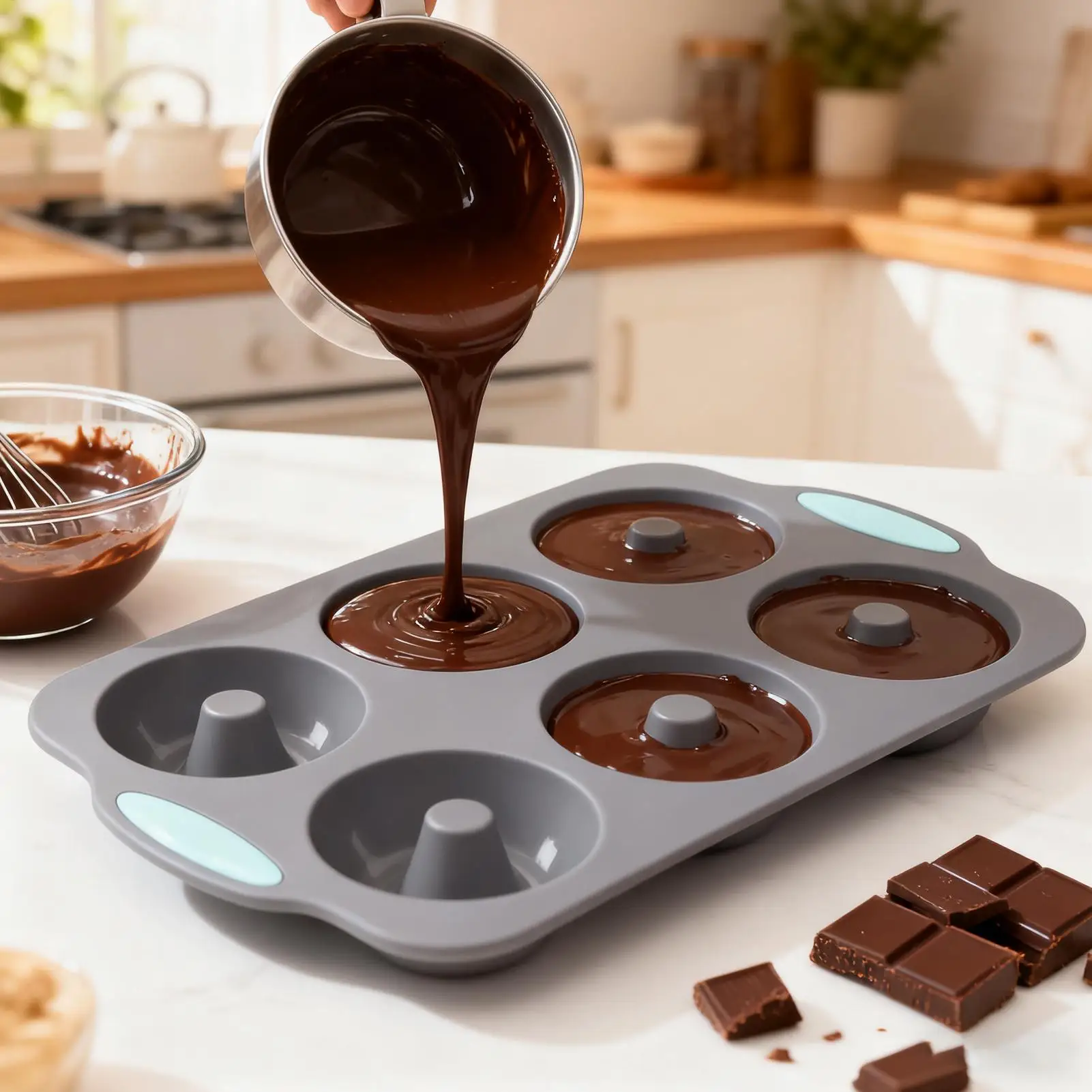 6-Loch-Donut-Silikonform, Backform, Schokoladenkuchenform, antihaftbeschichtet, für Süßigkeiten, Muffins, Donut-Backform, Backformen, Backwerkzeuge