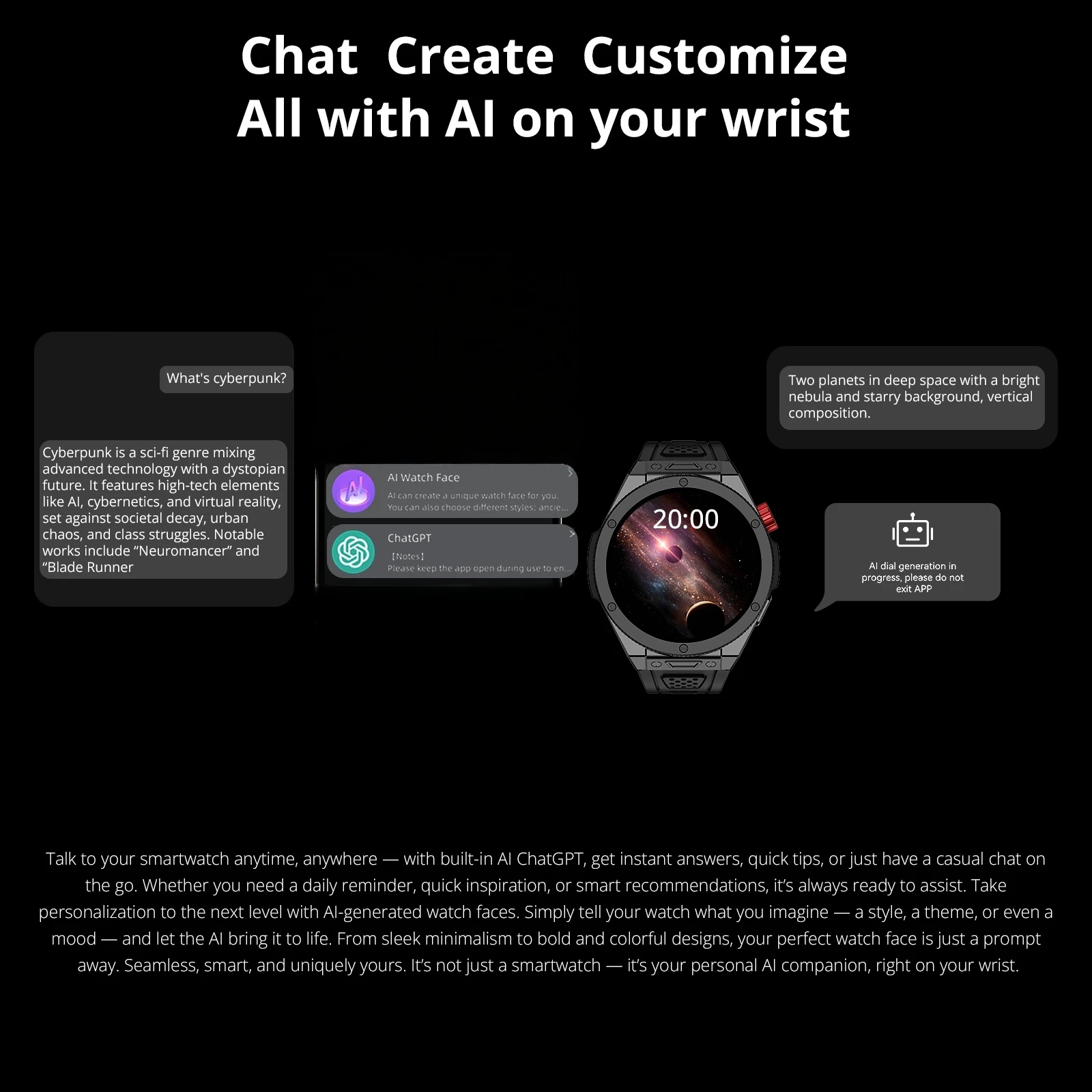 ساعة AIWR Cynex الذكية، GPS، 1.43 بوصة AMOLED، AI Watch Faces ChatGPT، ENC Call، مراقب معدل ضربات القلب 5ATM مقاومة للماء لنظام Android iOS