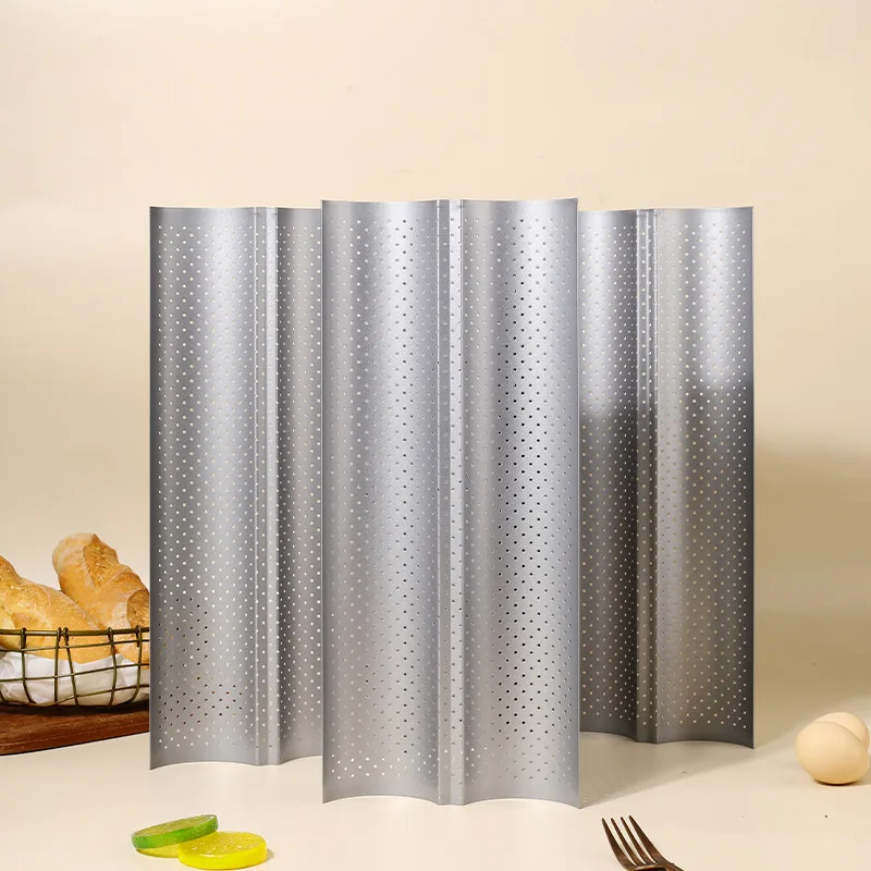 1PC 2/4 Wave French Bread Baking Pan Carbon Steel Baguette Pan Nonstick Perforated Bake Mold Cooking Tray Kitchen Cooking Tools