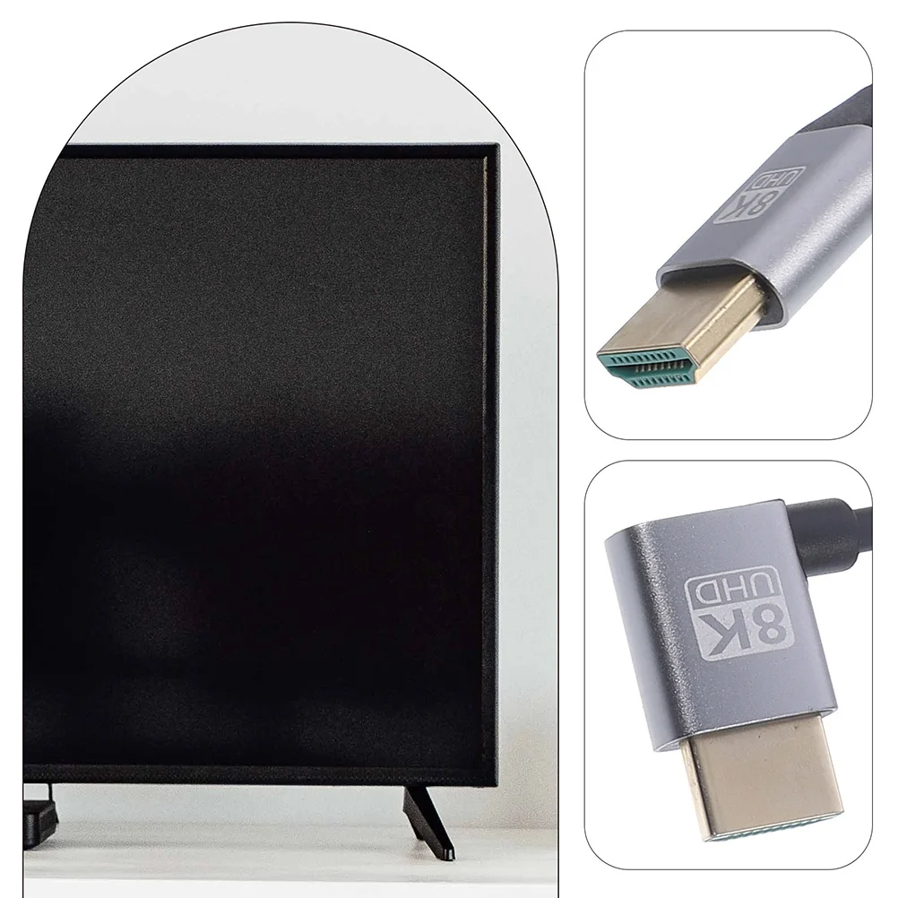 

8K Monitor Connection Cable 0.5M Up Bend Video Wire for Computer Set Male to Male Cables Gaming Console Adapter Short