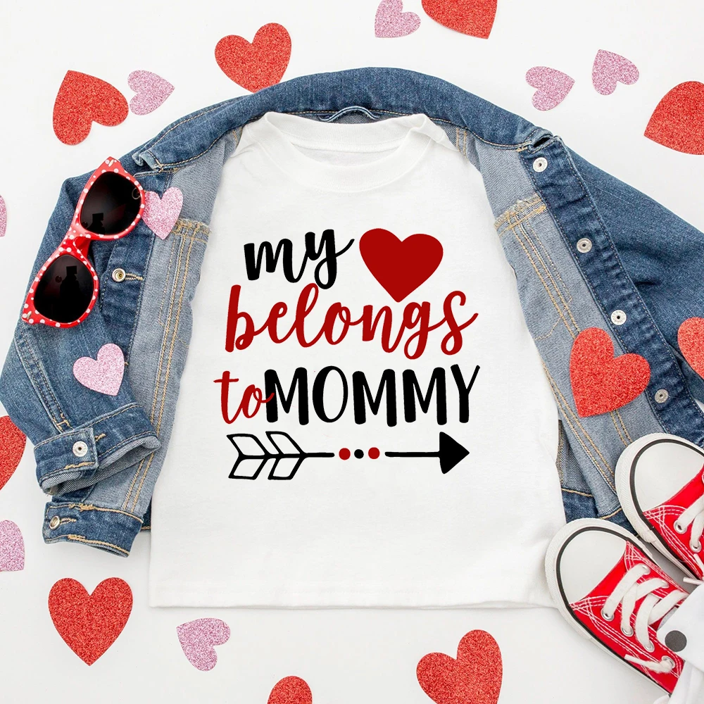 

My Heart Belongs To Mommy Child T-shirt Valentine's Day Boys Kids Tee Tops Print Short Sleeve T Shirt Summer Toddler Clothes