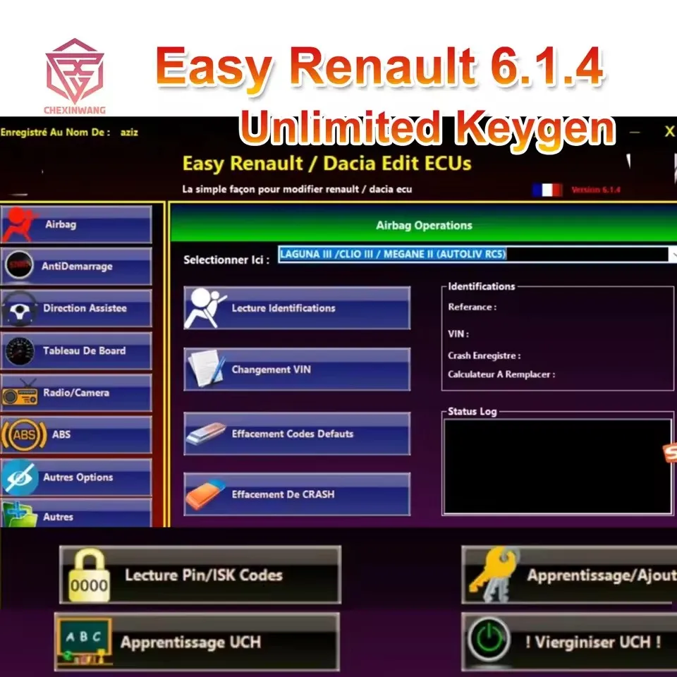 برنامج لرينو ECU Easy Renault 6.1.4 مبرمج واضح تحطم وسادة هوائية مفاتيح بطاقة UCH Cleaner WORK مع OBDLink Renolink