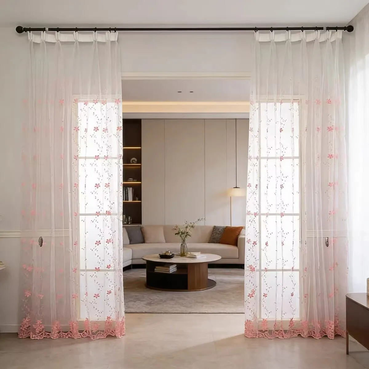 Ricamo fiori tende di pizzo per soggiorno camera da letto cucina pura drappo finestra trattamento schermo tende bianche rosa wp058 & C