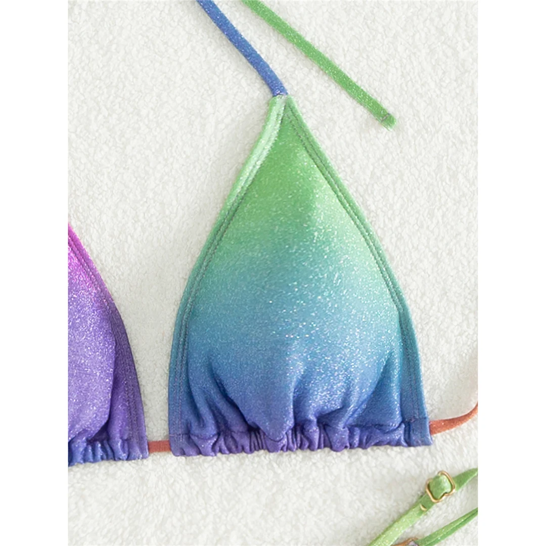 XS - L Bunter, glänzender Bikini mit hohem Beinausschnitt, Damen-Badebekleidung, zweiteiliger Bikini-Set, Badeanzug, Badebekleidung, Schwimmbekleidung V5393 – Detail 13