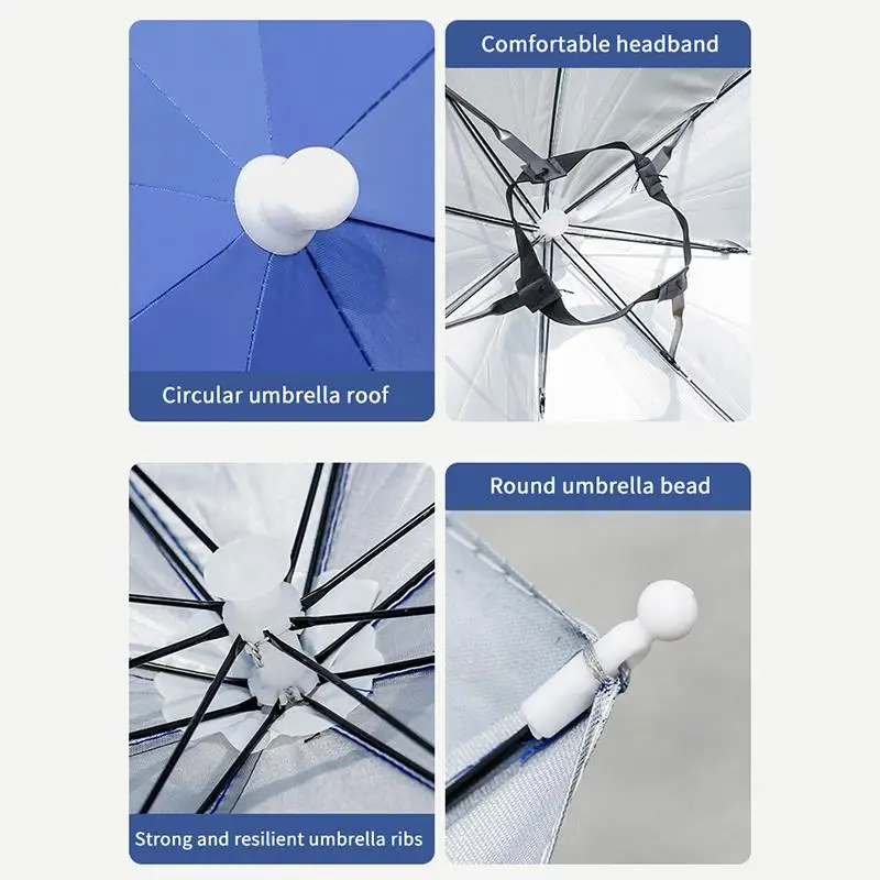 Tragbarer, freihändiger Regenschirmhut mit UV-Schutz und regendichtem Design, perfekt zum Wandern, Angeln, Gärtnern und Camping. – Detail 14