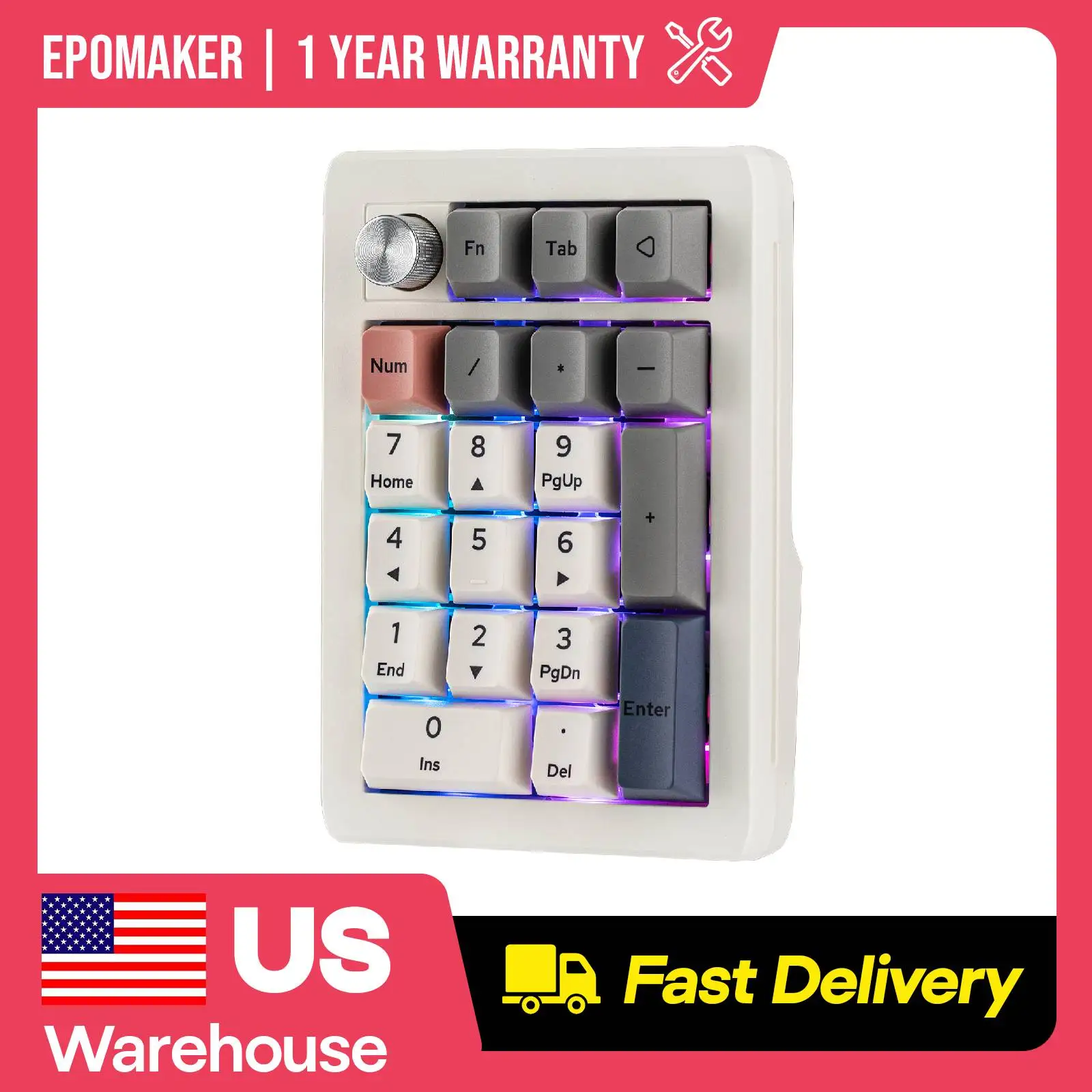 EPOMAKER EK21 VIA Programmable 20% Layout Tri-Mode Wireless Numeric Keyboard with 1000mAh Battery Compatible with Win/Mac