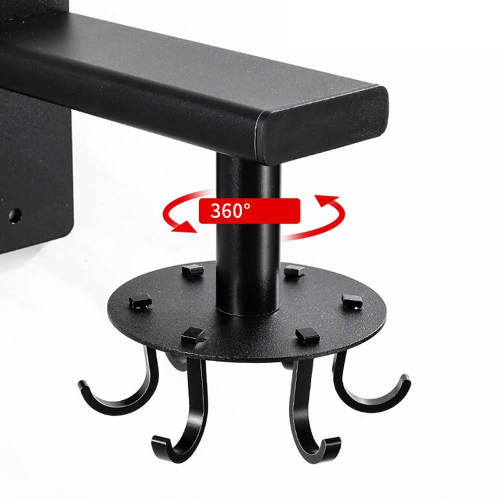 رف تخزين المطبخ المثبت على الحائط من الألومنيوم بدون مساحة خالية من اللكمات، 6 خطافات منزلية معلقة سهلة التركيب، إزالة الاستخدام اليومي القابل للتعديل #6