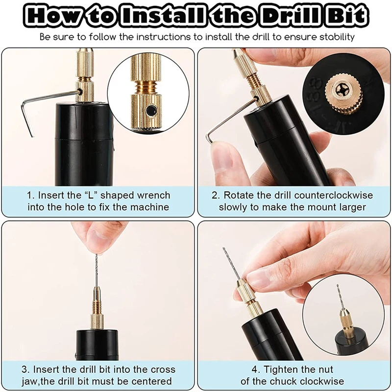 مجموعة مثقاب راتنج كهربائي ، بما في ذلك مسامير العين ، أدوات مثقاب ملتوية ، مثقاب صغير لصناعة سلاسل المفاتيح اليدوية