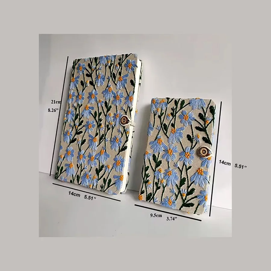 A5 A6 Fabric Embroidery Notebook Cloth Notepad Blank 100 Sheets/200 Pages with Bookmark and Botton