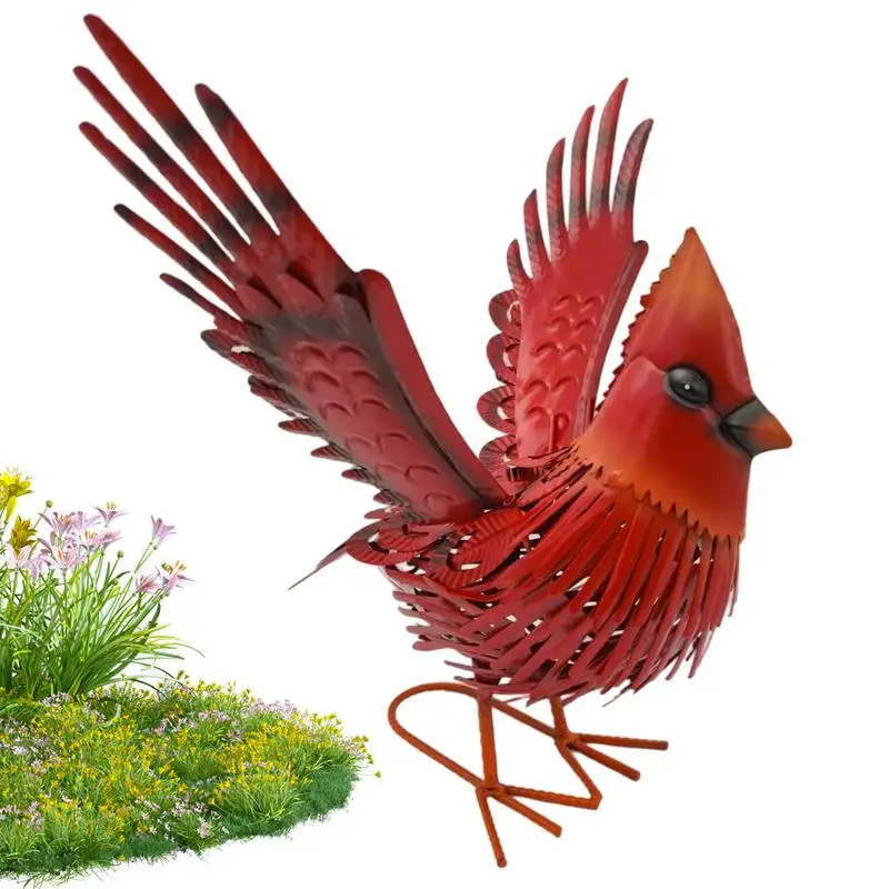 

Metal Red Bird Outdoor Decor 3D Handcrafted Metal Red Bird Statue Decorative Yard Art Stable Outdoor Bird Decor with U Shaped