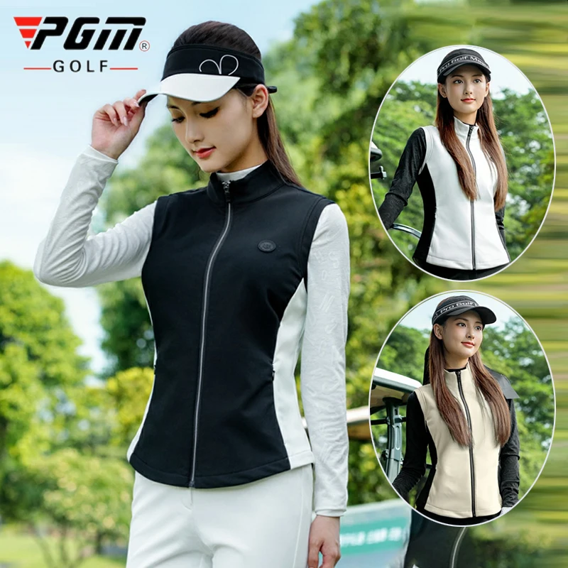 

Pgm New Golf Apparel Women's Winter Windproof Coat Vest Warm Leisure Sports Jacket Ladies Sleeveless Slim Waistcoat Patchwork