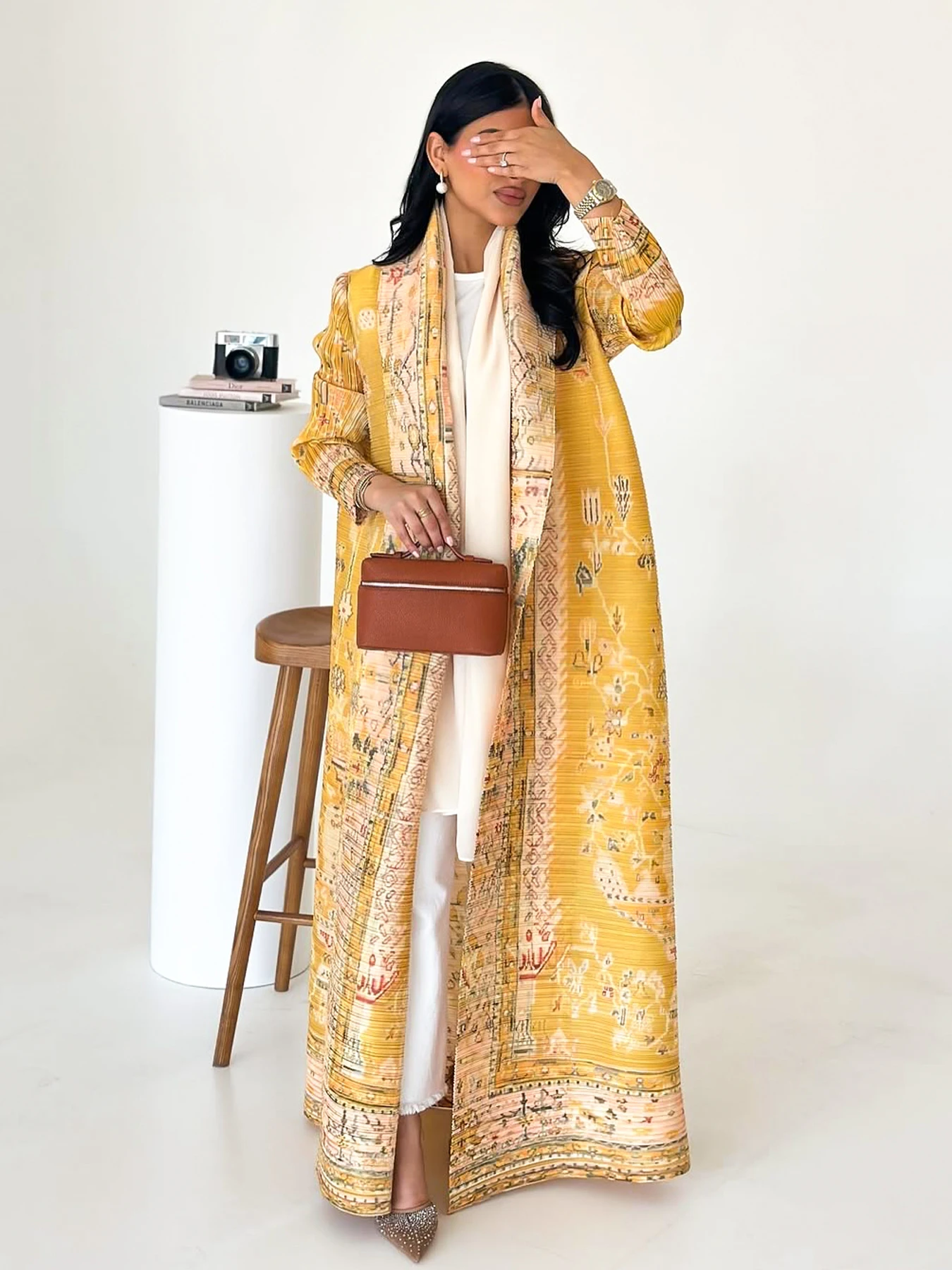 Arabian Dubai Pleated Robe Coat For Women Formal Fashion Clothing Luxury Evening Long Robe Female Plus Size Long Sleeves Coats