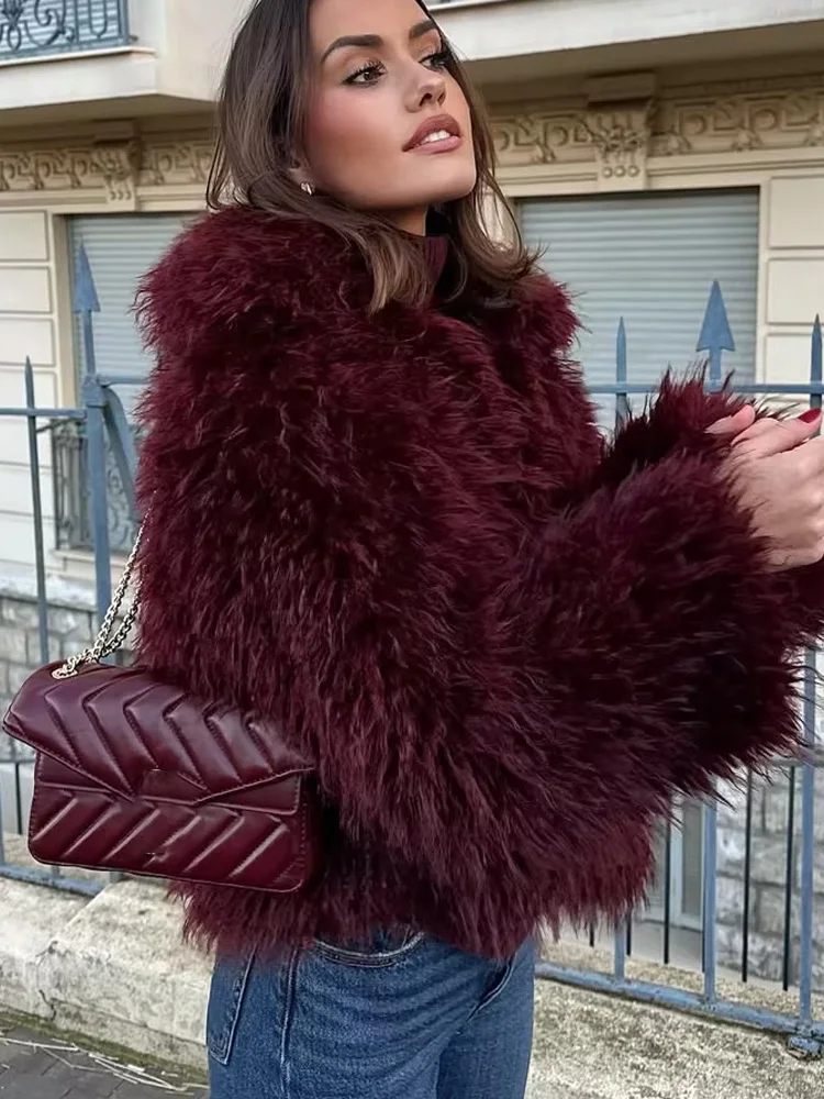 

HH 2025 женская новая модная куртка с широкими лацканами из искусственного меха, зимняя женская элегантная темпераментная короткая куртка с карманами, украшенная