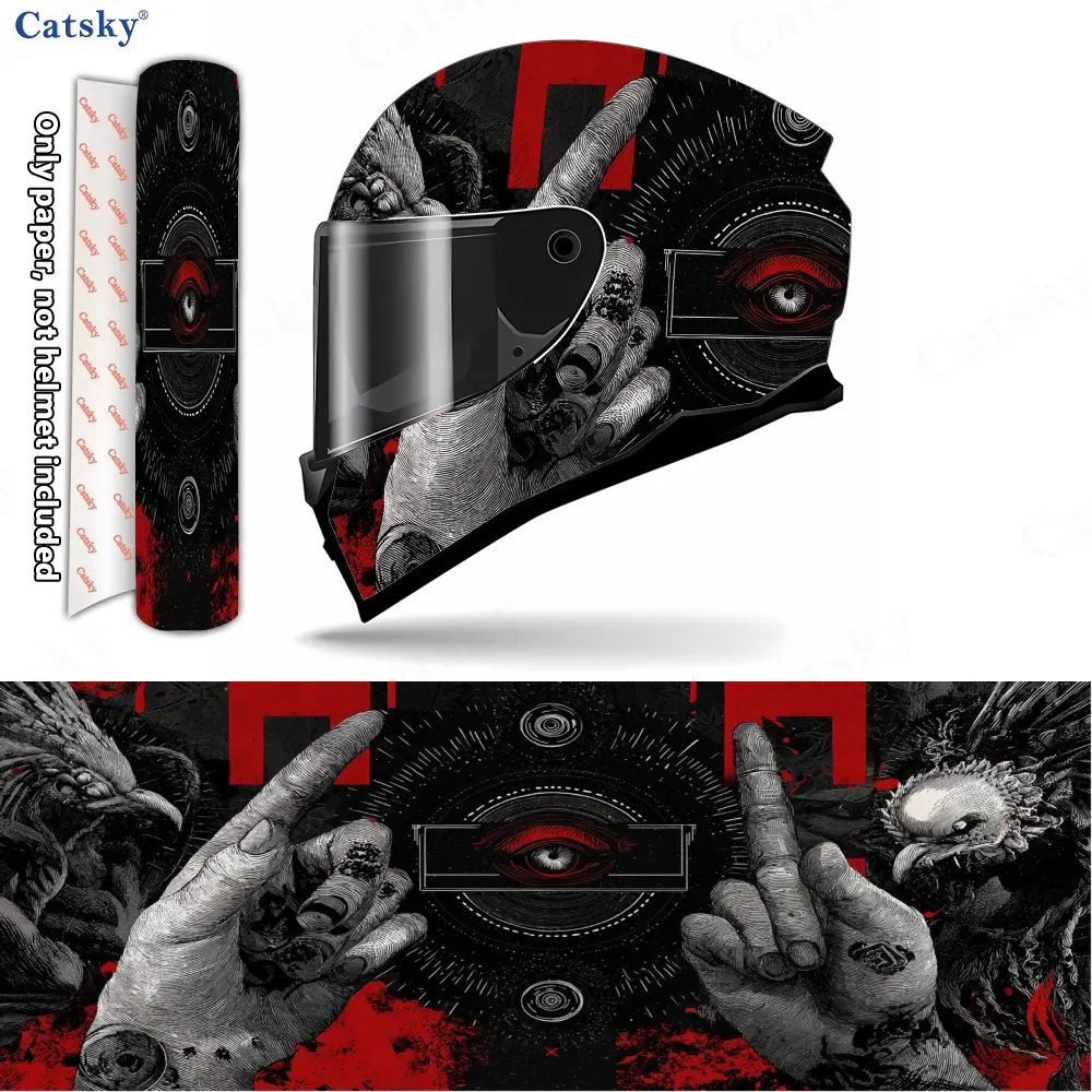 Bizarre Red-eyed Pattern Helmet stickers , PVC Material Multifunctional Helmet Stickers, Scratch-Resistant & Fade-Proof, Easy to