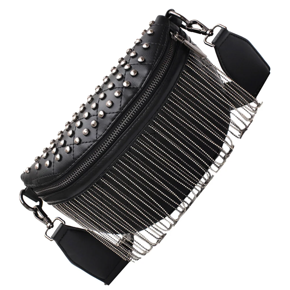 

Black Women Chest Bag Fashion Tassel Rivet Crossbody Waist Purse Lightweight Large Capacity Shoulder Bag For Girls Students