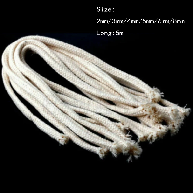 5M Long Burner Alcohol Wick Rope Cotton Wick Round Cotton Kerosene Oil Lamp Wicks 2/3/4/5/6/8MM