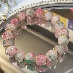 Charm Cherry Blossom Glazed Ice Cracking Bracelet Charming Natural Colors Crystal Beaded Bracelet Women's Jewelry