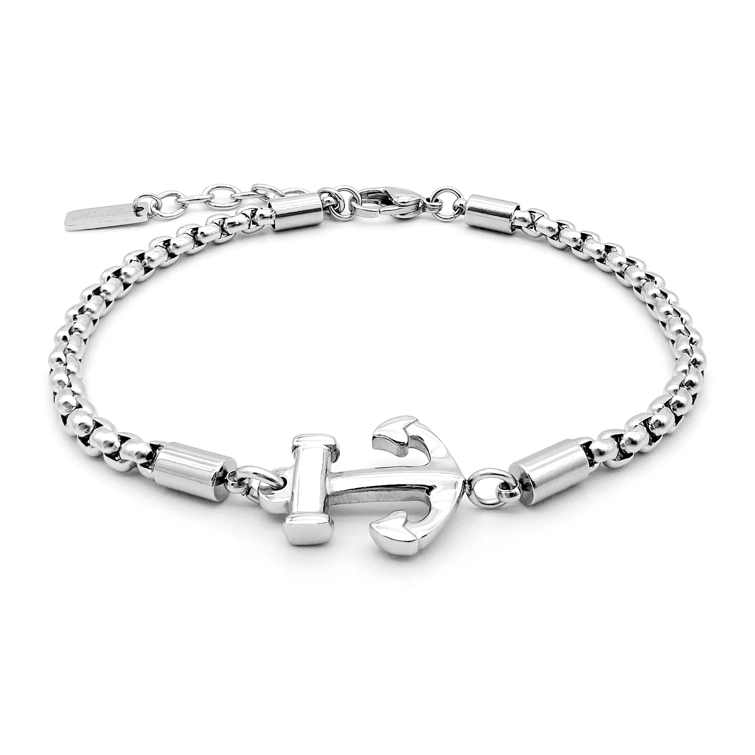 Runda Men's Stainless Steel Bracelet Charms Link Chain Adjustable Size 22cm Fashion Luxury Brand Men Bracelet Anchor