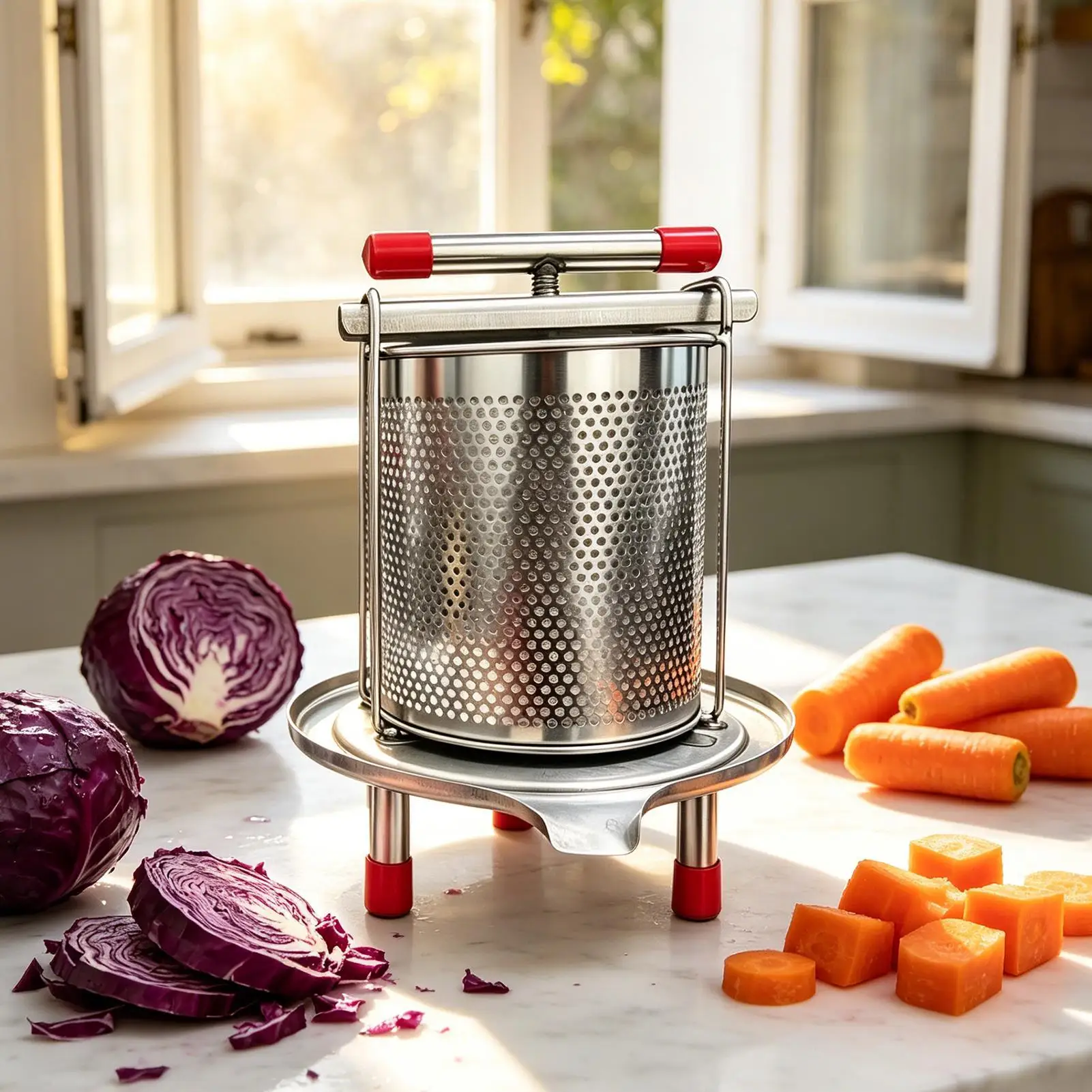 Fruit Press 2.8L with Cross-Beam Stainless Steel Food-Grade Crusher Cider Juice Maker Vegetable Juicer for Honey Cheese Olive