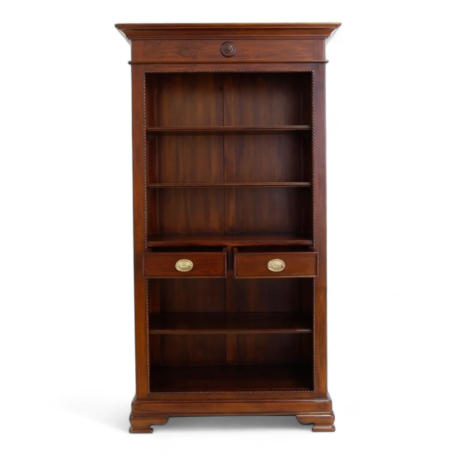 Victorian Furniture Solid  Wood Bookshelf with 2 Center Drawers and Adjustable Shelves Library Bookshelf for Living Room