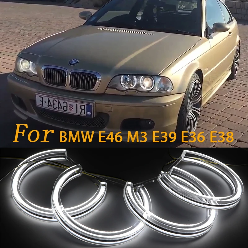 

For BMW E46 325i 325xi 330i 330xi with HID headlights 1999-2005 Crystal DTM Style LED Angel Eyes Light White and Yellow Turn