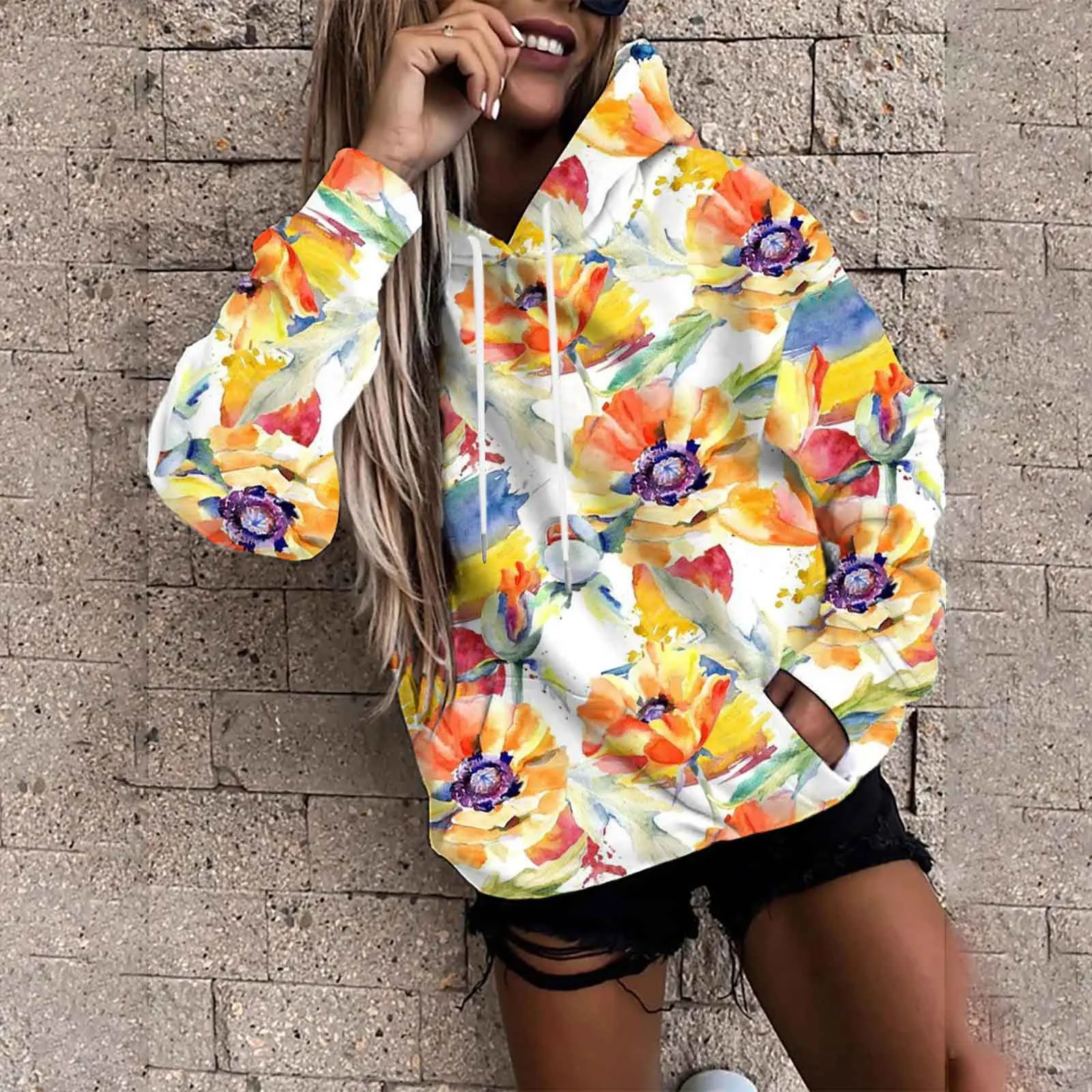 Inkt Schilderij Bloemen 3D Print Hoodies Dames Bloemen Hoodie Oversized Trui Y2K Hoody Tops Vrouwelijke Jas Kleding