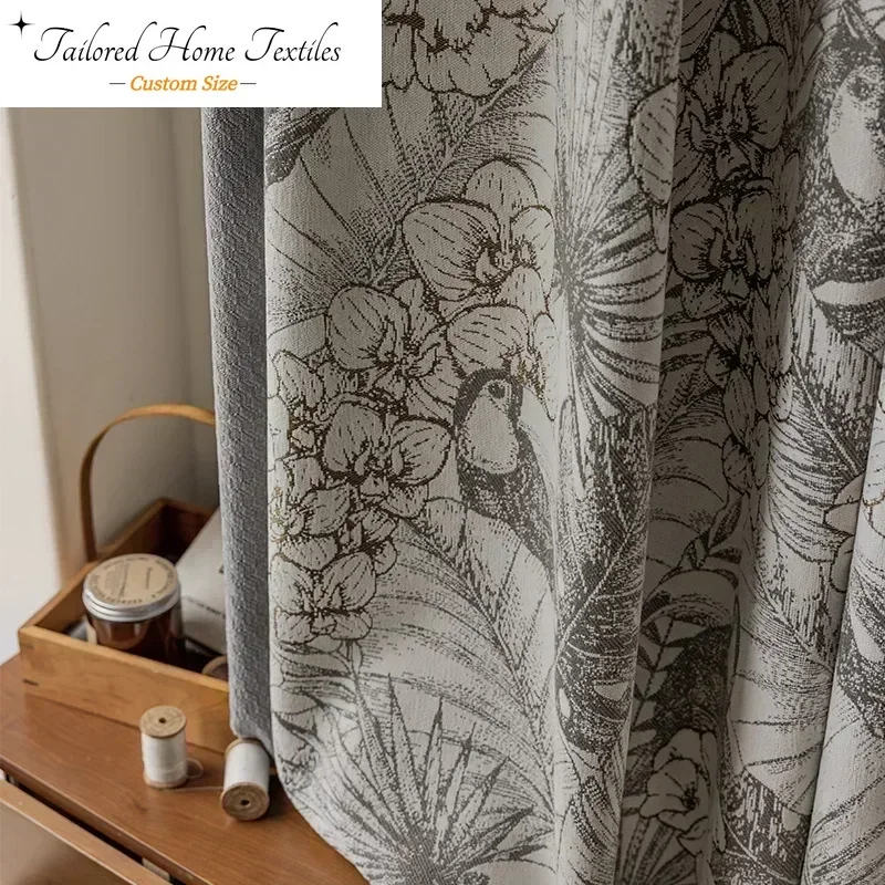 

Custom Size Jacquard Black and Gray Chenille Modern Blackout Curtains for Living Dining Room Bedroom Thickened Blackout Tulle