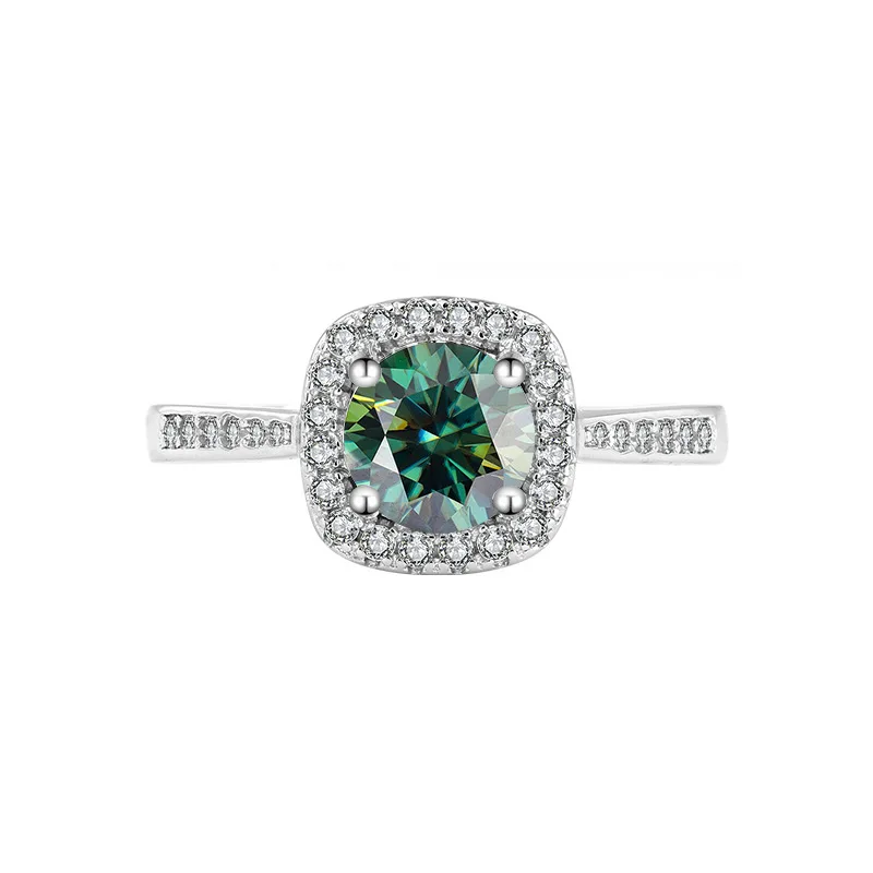 

Women's Engagement & Wedding Ring: PT950 Platinum, 2Ct Round Set Moissanite, Colorful Blue & Emerald Inlays, Timeless Design