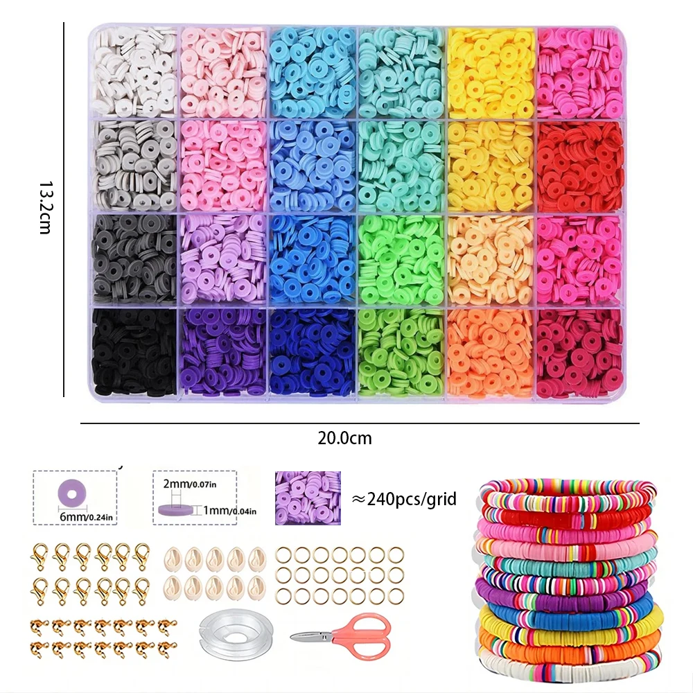 2400PCS of Polymer Clay Bead Bracelet Making Kit, Variety of Different Combinations Can Be Made With Shell Clasp Lobster