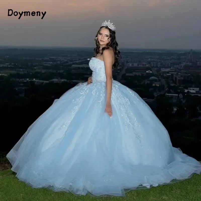 Doymeny Beading Applique Lace Quinceanera Dresses Off the Shoulder Cinderella Princess Ball Gowns Vestidos De 15 Anos