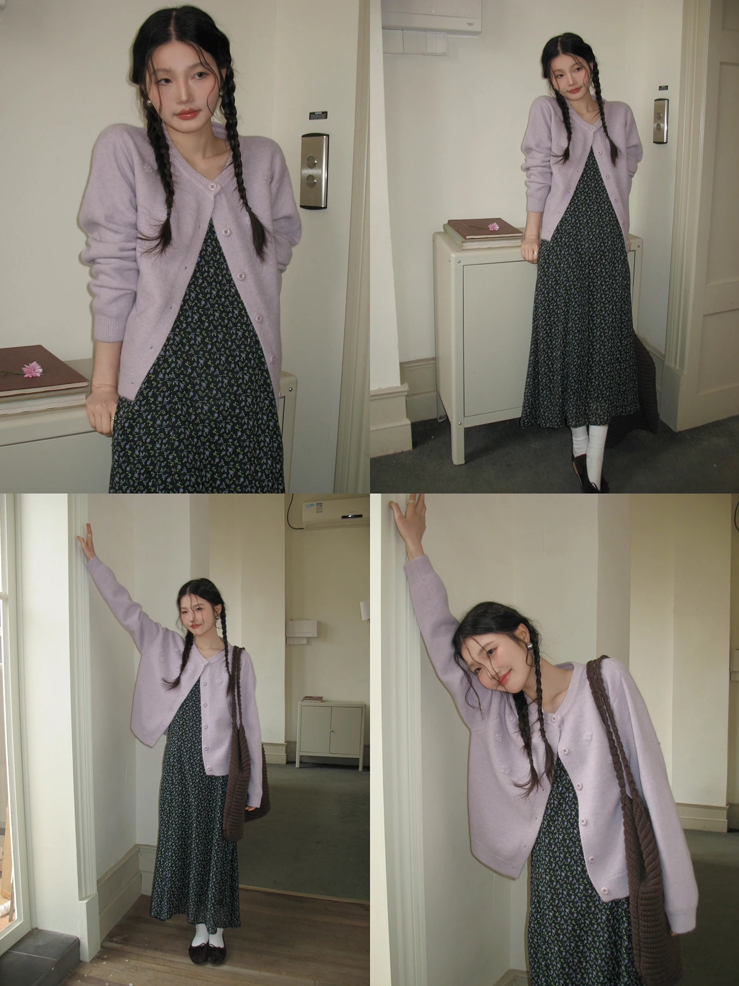 

Sweet Sle Long Sve round Ne Knitted Open Cardigan Women's Loose Fit Spring Versatile Top Pastel Purple Tee Dimension...