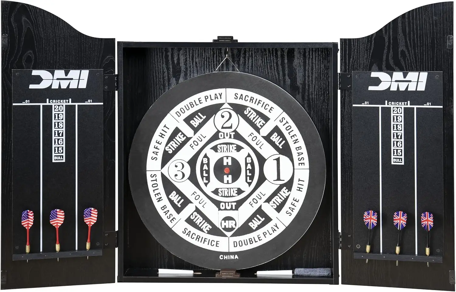 Recreational Dartboard Cabinet Set - Includes Dartboard, Two Dart Sets, and Traditional Chalk Scoring