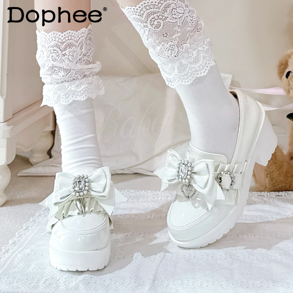 

Mine Mass-Produced White Platform Shoes Spring and Autumn Girls Woman's Sweet Cute Bow Lolita Mary Jane Shoes JK Leather Shoes