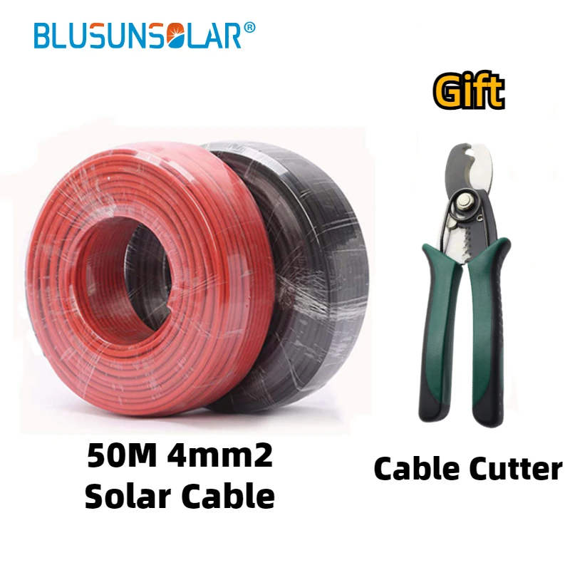 

50Meters Black+Red 4mm² 12AWG Photovoltaic Cable Solar Power Wire Tinned Copper PV Solar Cable Used for Photovolta Cutter Gift