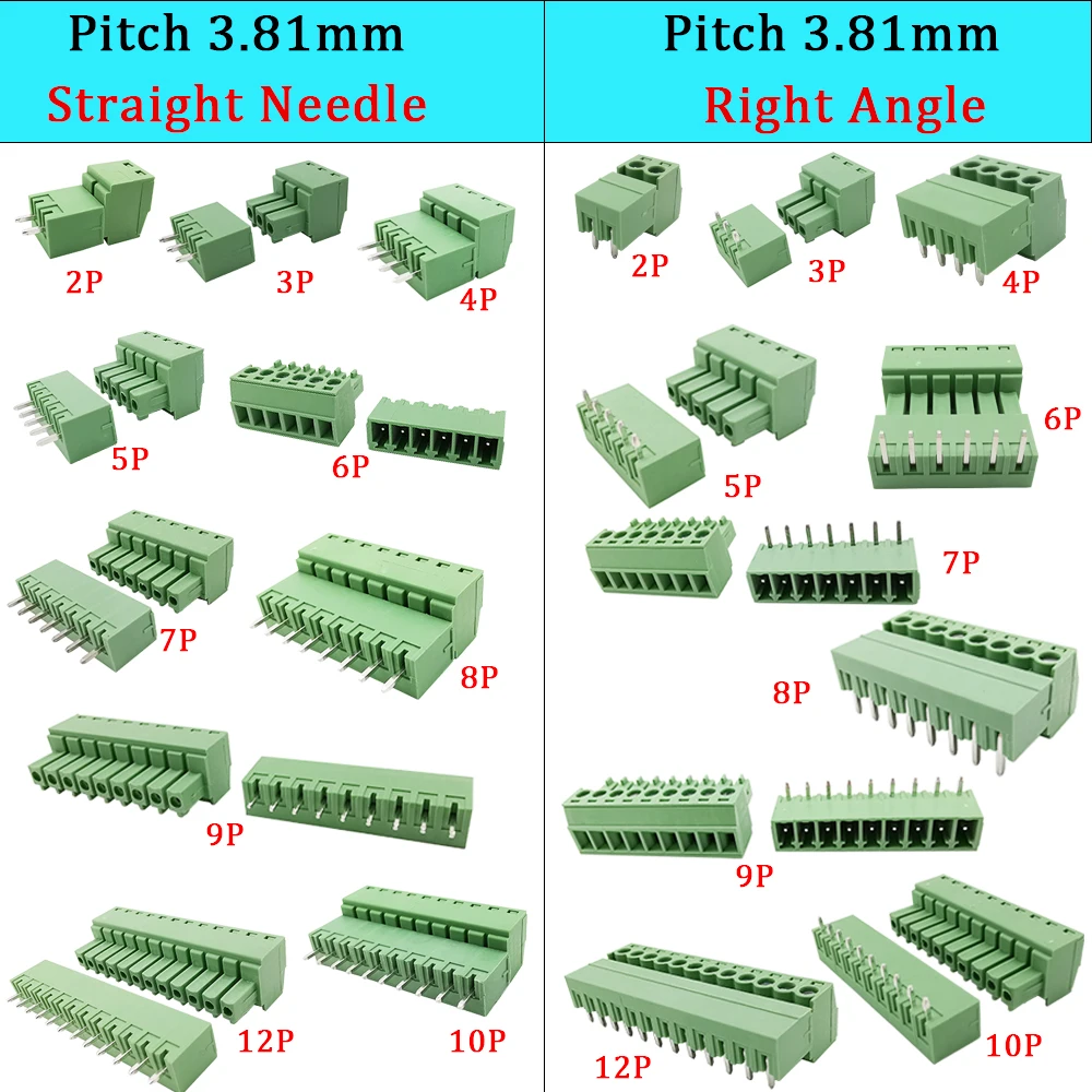 

5Pair KF2EDG 2-12Pin PCB Screw Wire Terminal Block 3.81mm Pitch Male Plug Female Socket Straight Pin/Right Angle PCB Connectors