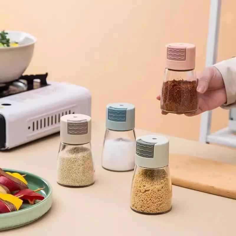 Kitchen Quantitative Seasoning Jar Glass Press Control Salt Bottle Metering And Sprinkling Salt Seasoning Bottle