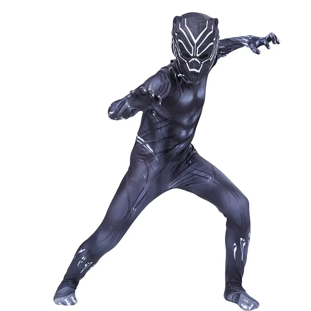 Black Panther Jumpsuit Adult Kids Cosplay Costume Superhero Black Panther Children Bodysuit Halloween Christmas Party Gift