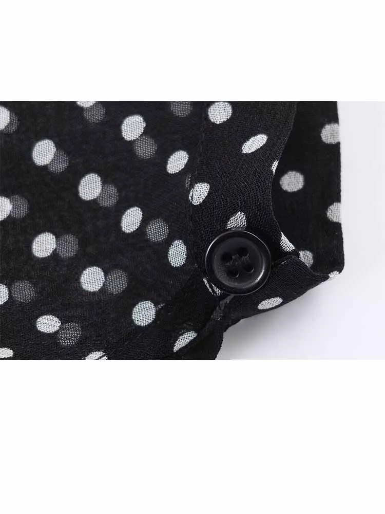 HH-Camiseta de manga larga con decoración de lazo para mujer, falda larga plisada con lunares, conjunto informal de dos piezas, moda de primavera