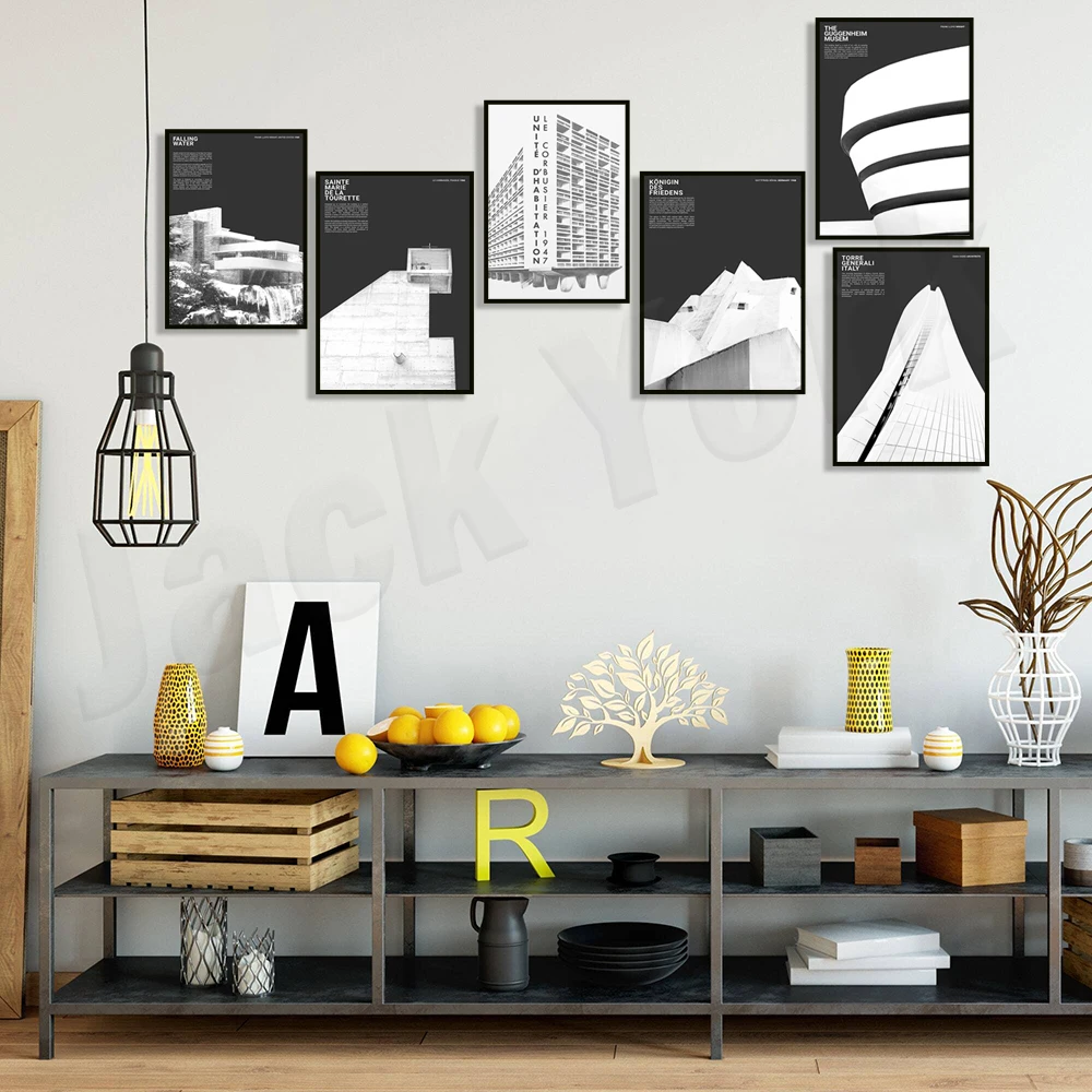 ملصق العمارة الفرنسي السويسري ، ملصق متحف Guggenkirin ، فيلا سافوي ، مكتبة جيسيل ، لودفيغ ميس فان دير روهي