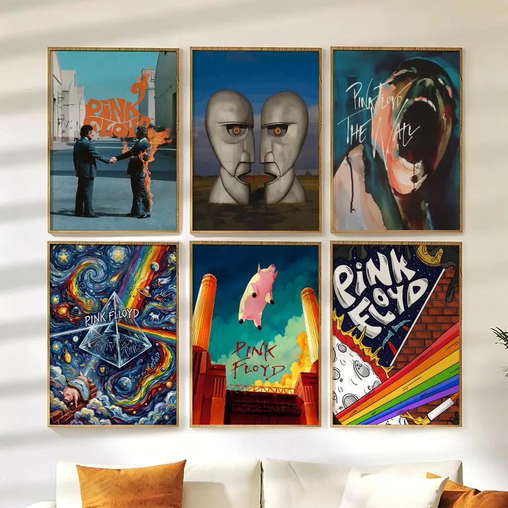 Rock Band P-PinK F-Floyd Poster Wall Stickers HD Painting Self Adhesive Art Decals for Bedroom Living Room Home Decor