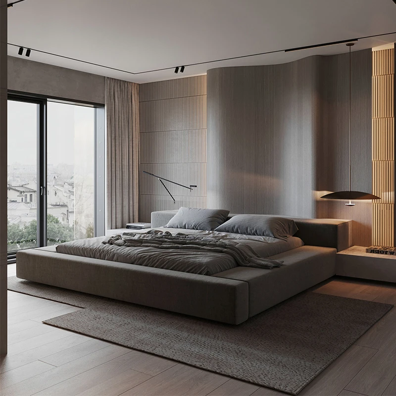 

Modern Luxury Double Bed Headboard Wood Design King Size Cloth Double Bed House Space Saving Lit 2 Personnes Bedroom Furniture