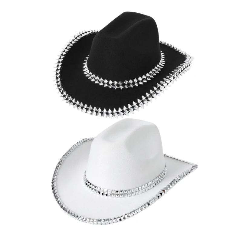 Heavy Rivets Cowboy Hats Studded Hat for Disco House Cocktails Parties Vacation Studded for Comedian DXAA