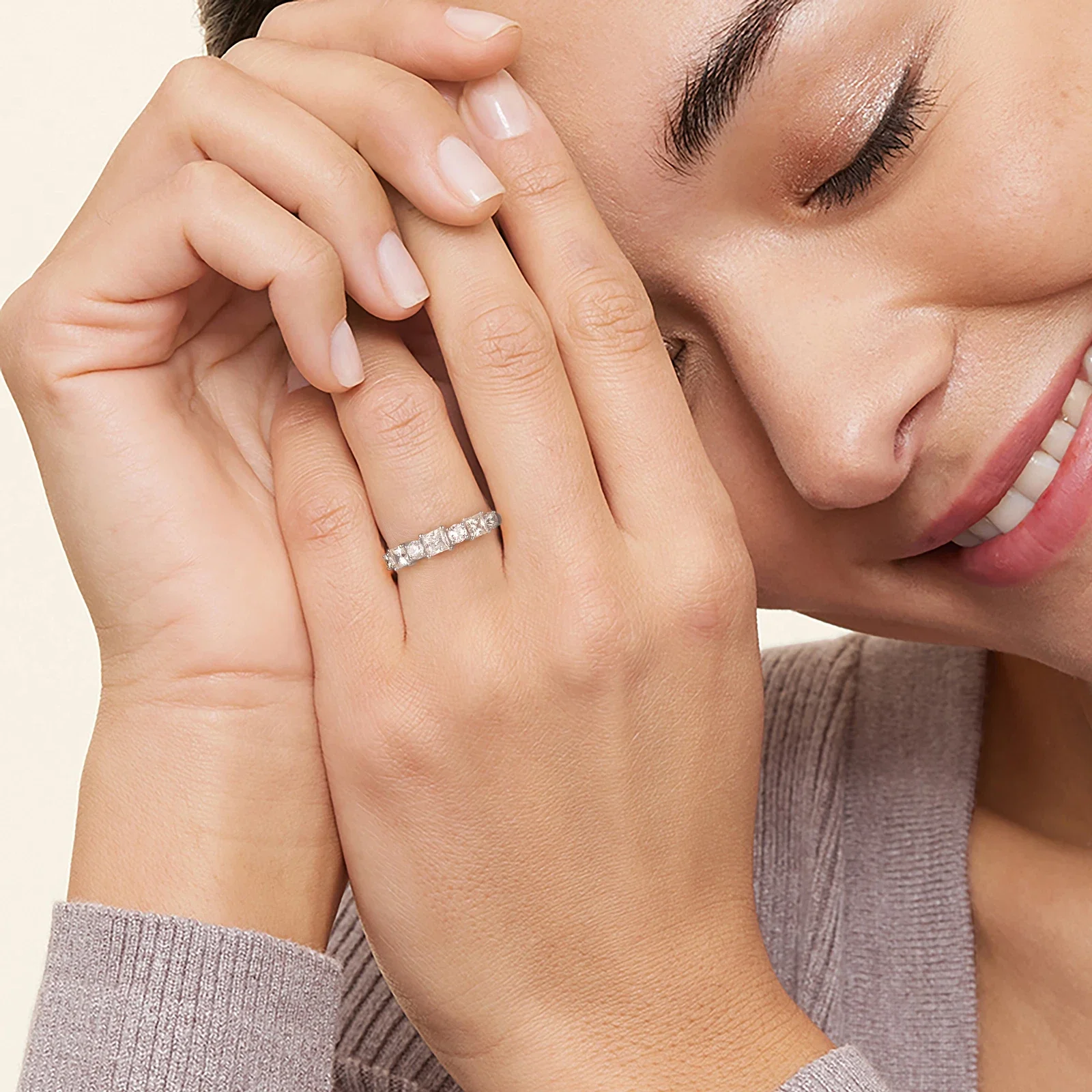 Luxuriöser Platinum950 Damen-Ehering 1,5 Karat DEF VS-VVS Princess Rund HPHT Laborgezüchteter Diamant Eleganter Valentinstag-Schmuck – Detail 7