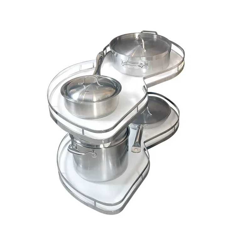 Custom corner pull basket double layer flying saucer rotating little monster kitchen cabinet open door dish pull basket damping