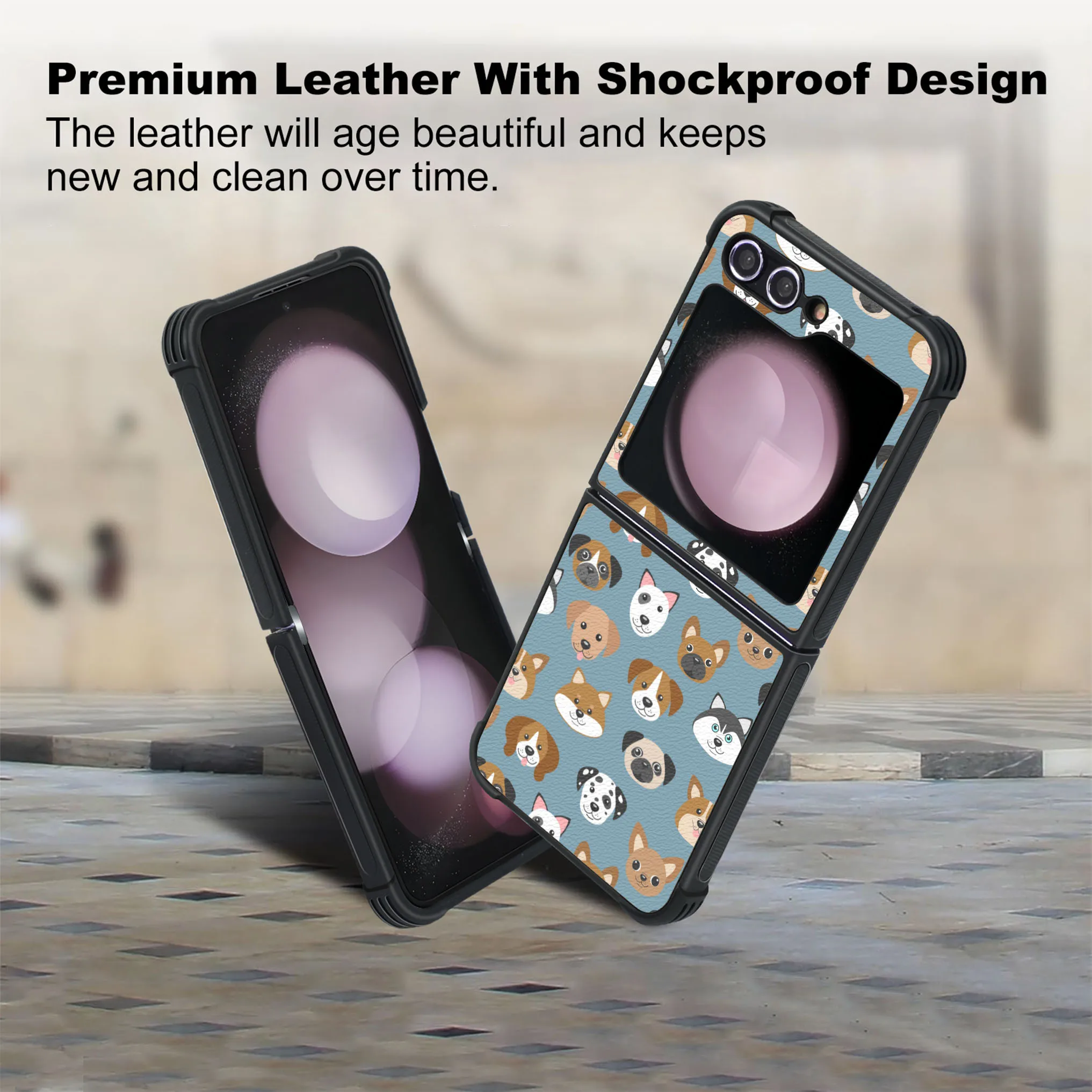 Patterned PU Leather + Soft TPU Bumper Shockproof Protective Case Cover Compatible With Galaxy Z Flip5 5G , Puppy