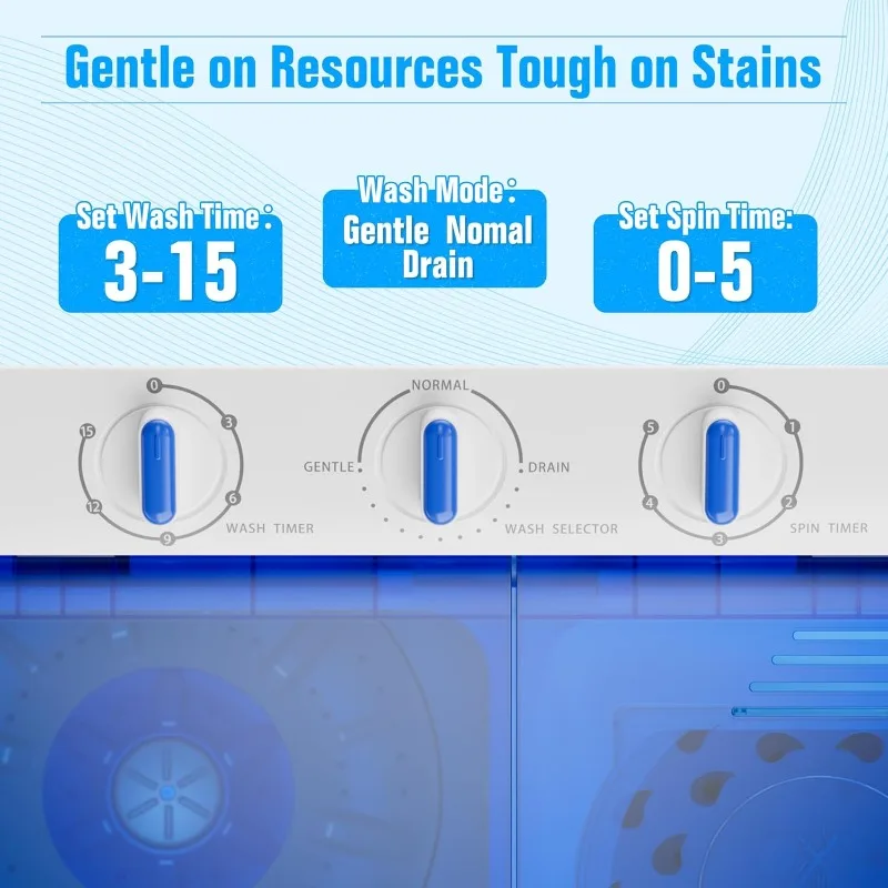 INTERGREAT Portable Washing Machine, 28lbs(18lbs Washer 10lbs Spinner) Twin Tub Mini Washer Compact Laundry Machine, Semi-auto