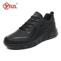 YRZL Black Running Shoes Leather Waterproof Athletic Sneakers Men Wear-resistant Men Walking Sport Shoes Comfortable Men Shoes