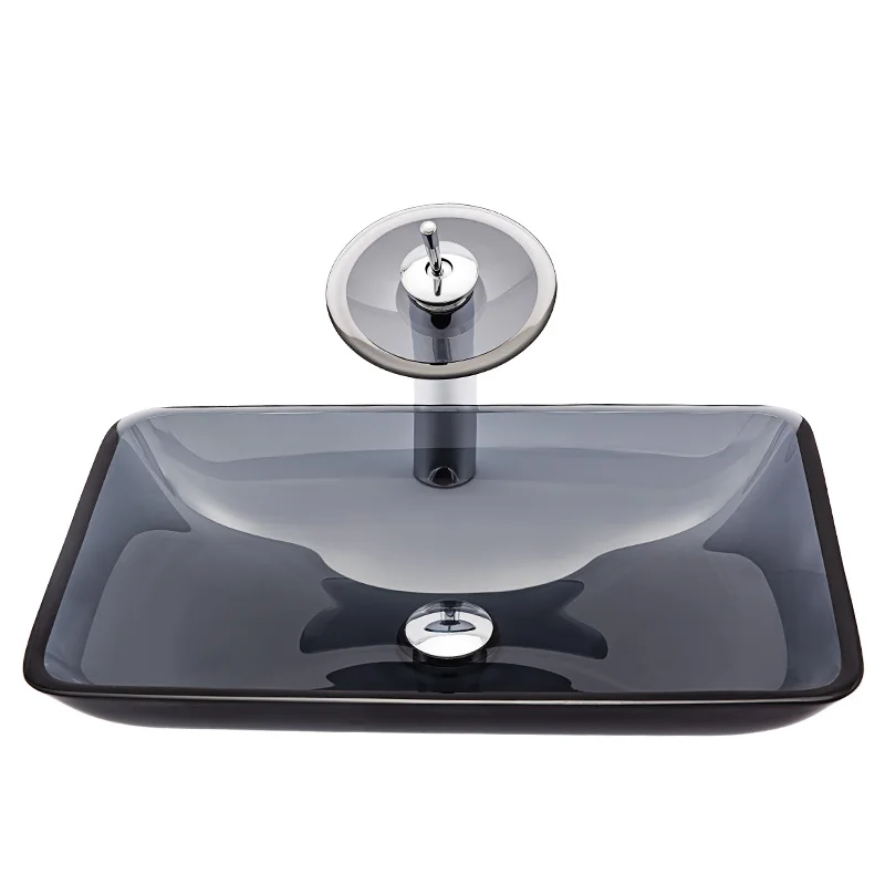 

Modern Simplicity Black Gray Transparent Glass Outdoor Sanitary Rectangular Bathroom Wash Basin Cabinet Sink