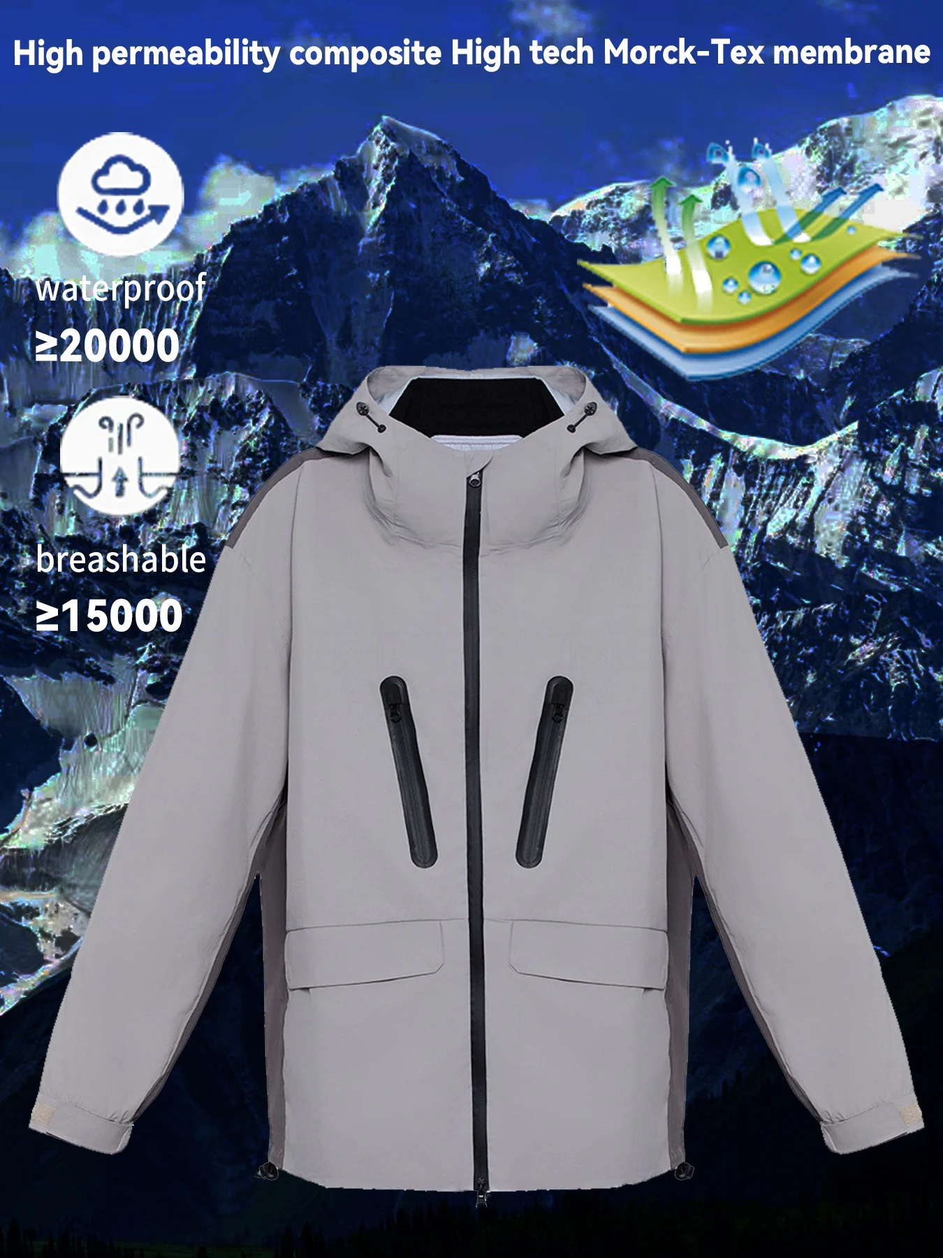 Chaqueta rígida de 1 color a juego para hombre, chaqueta rígida con capucha a prueba de lluvia, chaqueta de goma de presión completa transpirable y alta