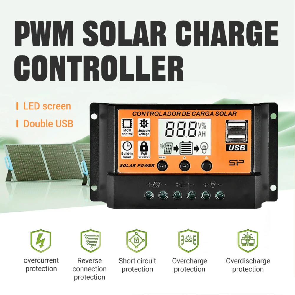 Solar-Laderegler 10A 30A 50A 100A PWM mit Farbdisplay Eingebauter Timer Duale USB-Anschlüsse für Solarpanel-Systeme